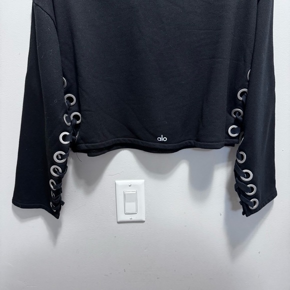 Alo Yoga Suspension Lace-up Cropped Pullover Sweater, Black, Size Medium - Picture 10 of 13